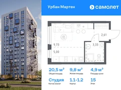1-ком, 20.50 кв.м., 15/17эт.